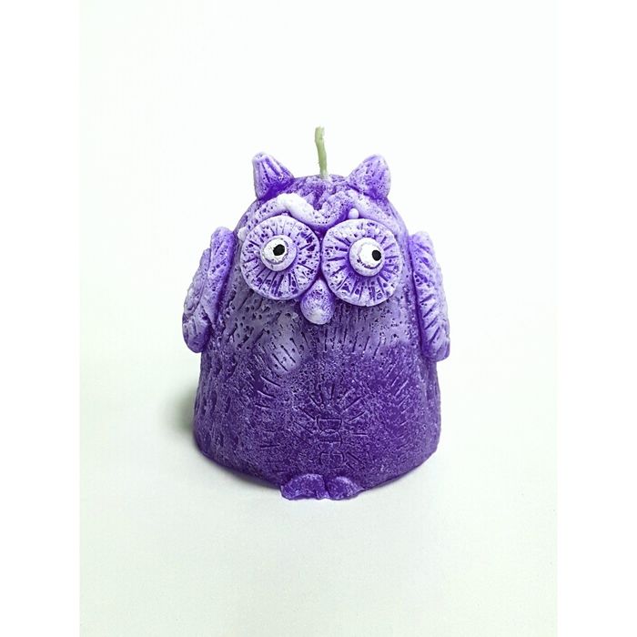 Свеча "Ручная работа" "Сова" 8,5 см. фиолетовая с белым