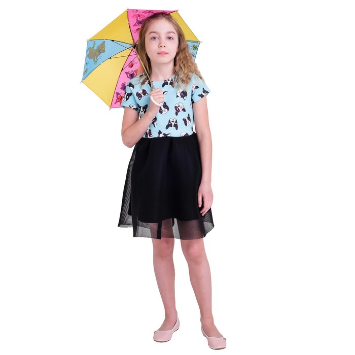 Зонт детский "Вместе веселее", механический, r=26см, цвет жёлтый/голубой/розовый