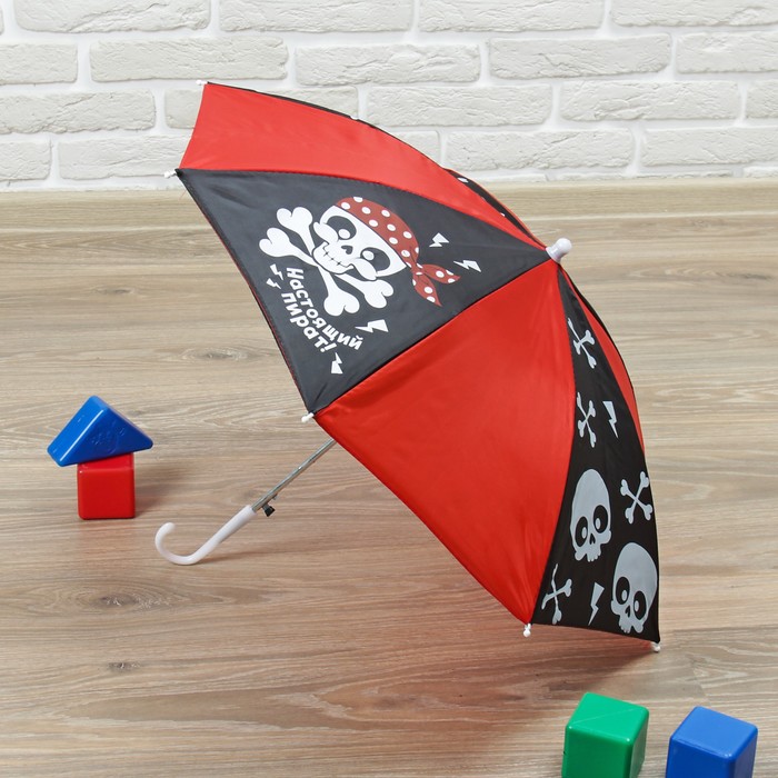 Зонт детский полуавтоматический "Настоящий пират ", r=35см, цвет красный/чёрный