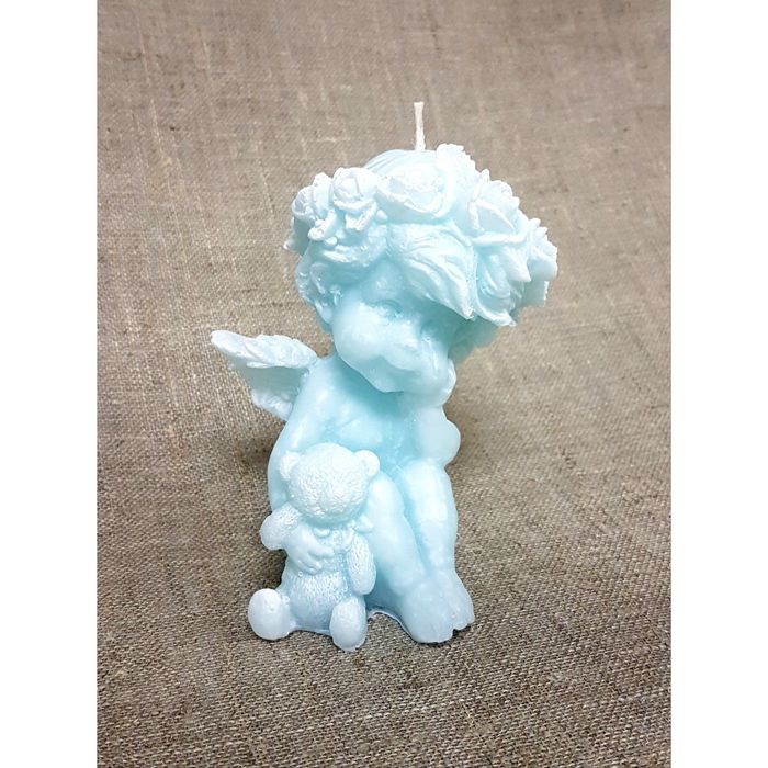 Свеча "Ручная работа" "Ангел с медвежонком" 13*8 голубой