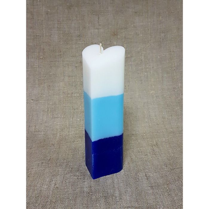 Свеча "Ручная работа" пирамида "Сердце" 68*205 полоска синяя