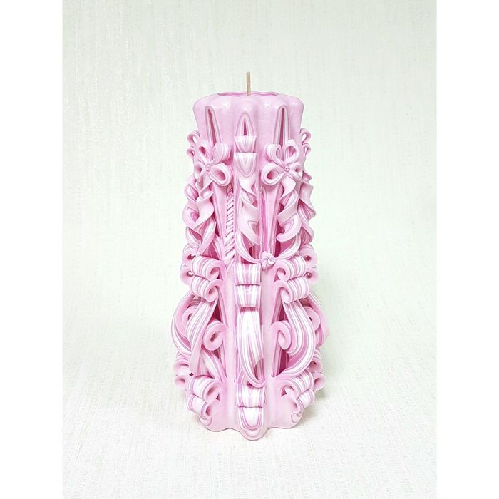 Свеча "Ручная работа" резная 20-21см " Карнелия с цветами" Нежно-розовая