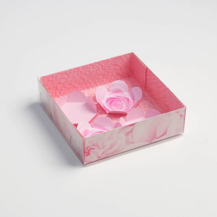 Коробка для кондитерских изделий с PVC крышкой «Счастье есть», 12 х 12 х 3,5 см