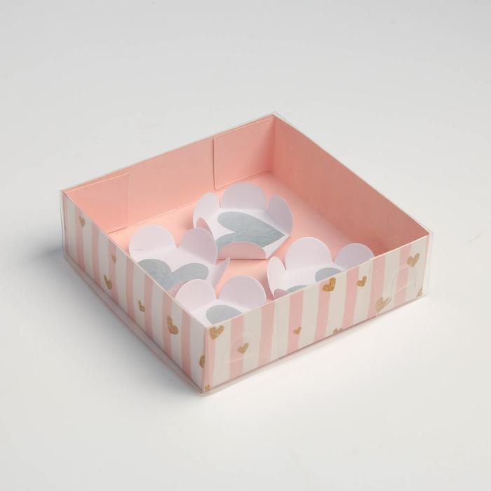 Коробка для кондитерских изделий с PVC крышкой «Нежность», 12 х 12 х 3,5 см