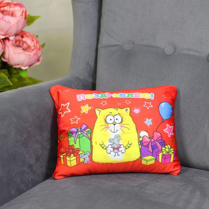 Подушка-игрушка антистресс Котэ "Поздравляю!"