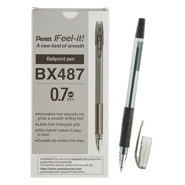 Ручка шариковая Pentel Feel it!, трёхгранная зона захвата, узел-игла 0.7мм, стержень чёрный, масляная основа, металлический наконечник, резиновый грипп