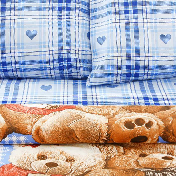 Постельное бельё Белиссимо "Плюшевые мишки" 1,5 сп., 215х143 см, 214х145 см, 70х70 - 2 шт., цвет синий, 125г/м
