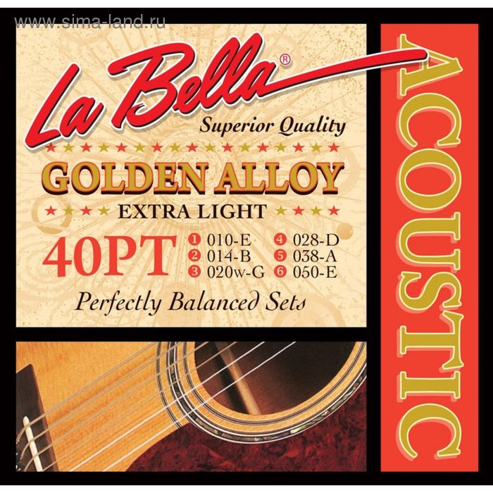 цена Струны для акустической гитары La Bella 40PT Extra light