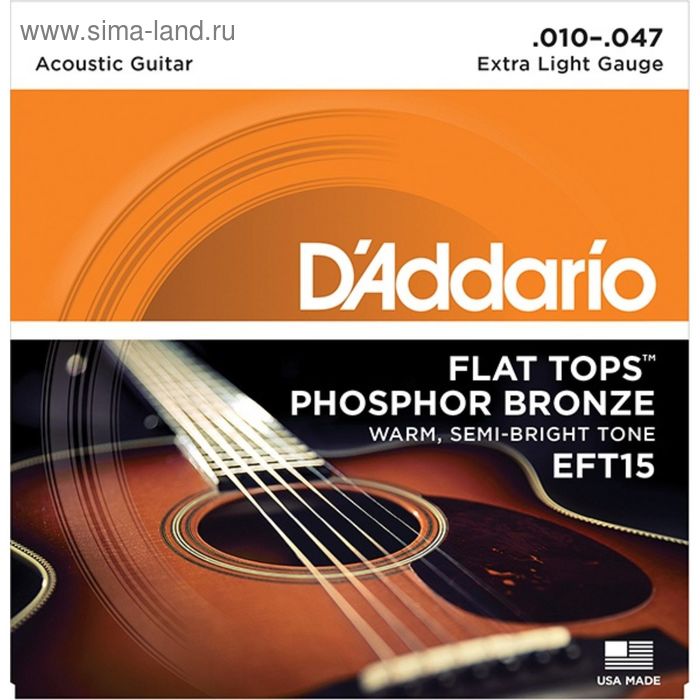 фото Струны для акустической гитары d'addario eft15 flat tops d`addario