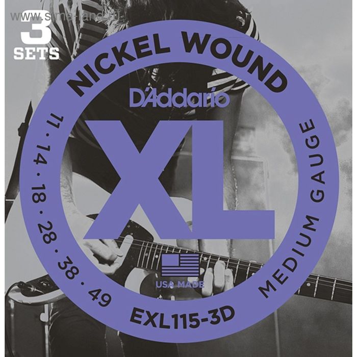 фото Струны для электрогитары d'addario exl115-3d nickel wound d`addario