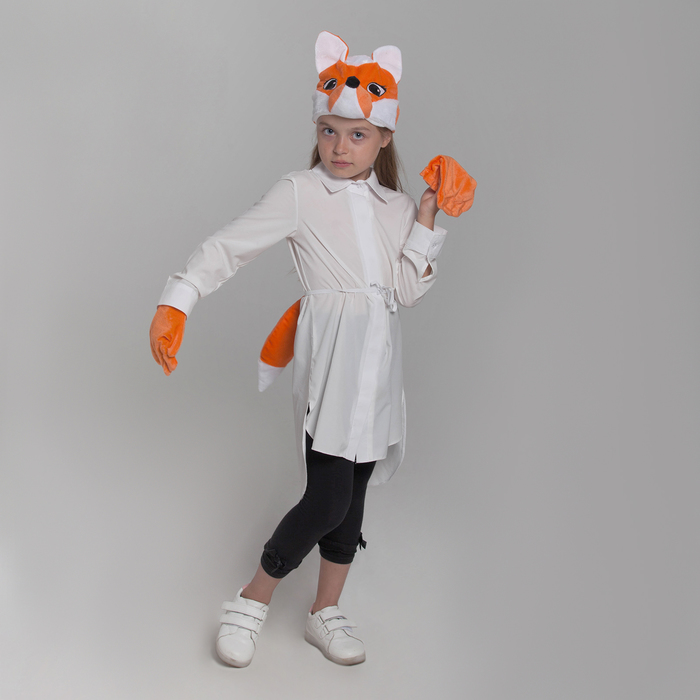Набор "Лиса" шапка, лапы, хвост обхват головы 52-57см