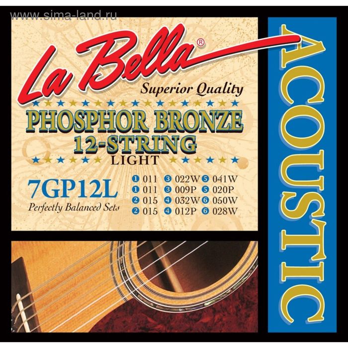 цена Струны для акустической 12-струнной гитары La Bella 7GP12L Light