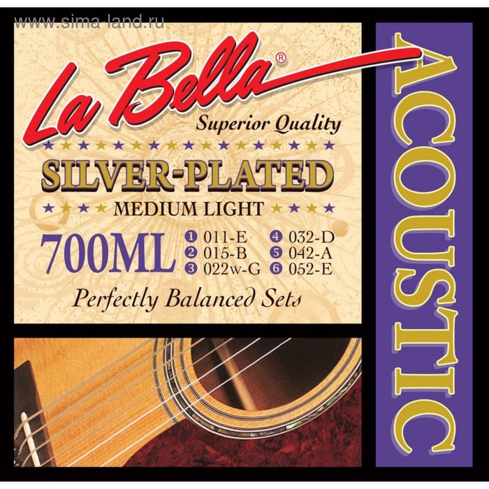 цена Струны для акустической гитары La Bella 700ML Medium Light