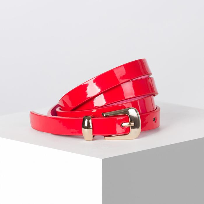 Ремень женский, гладкий лак, хомут и пряжка золото, ширина - 1,5 см, цвет красный