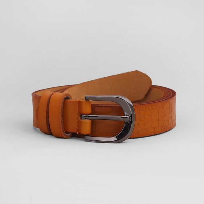 Ремень женский, рептилия, пряжка тёмный металл, ширина - 3 см, цвет рыжий