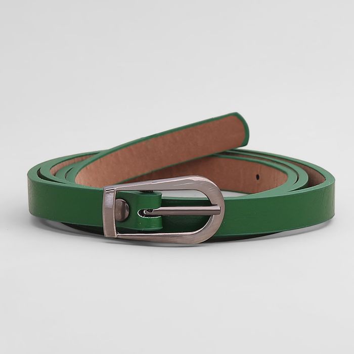 Ремень женский, гладкий, пряжка серебро, ширина - 1 см, цвет зелёный