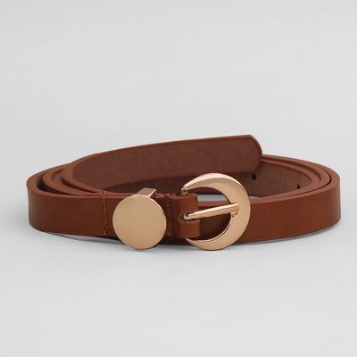 Ремень женский, гладкий матовый, пряжка золото, ширина - 1,5 см, цвет коричневый