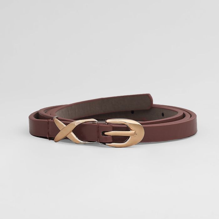 Ремень женский, гладкий лак, пряжка золото, ширина - 1 см, цвет коричневый