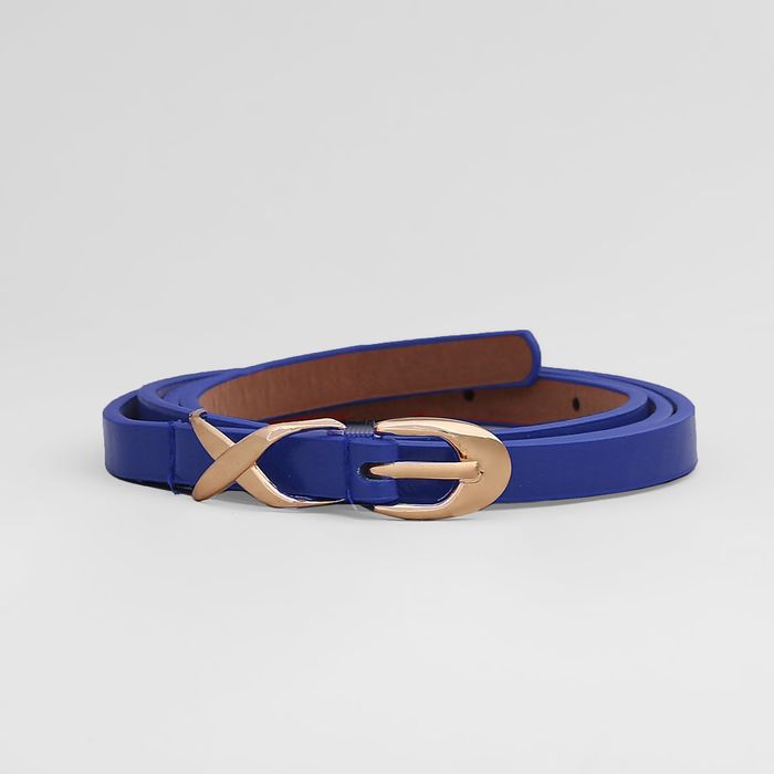 Ремень женский, гладкий лак, пряжка золото, ширина - 1 см, цвет синий