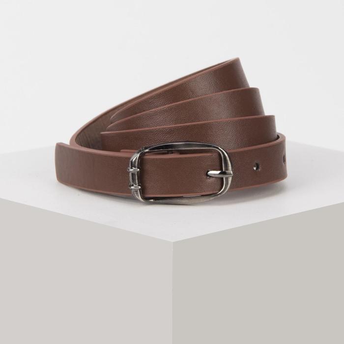 Ремень женский, гладкий матовый, пряжка метал, ширина - 1,8 см, цвет коричневый