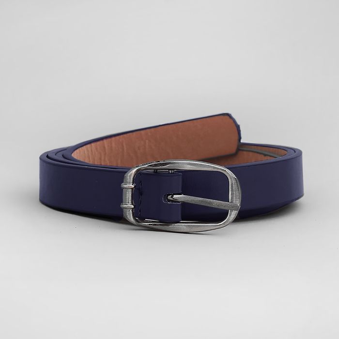 Ремень женский, гладкий матовый, пряжка метал, ширина - 1,8 см, цвет синий
