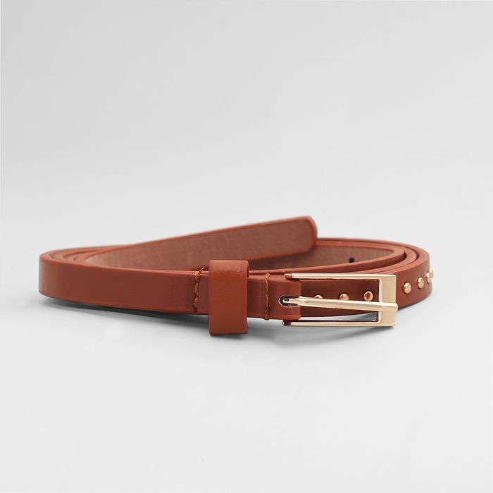 Ремень женский, гладкий матовый, пряжка золото, ширина - 1 см, цвет коричневый