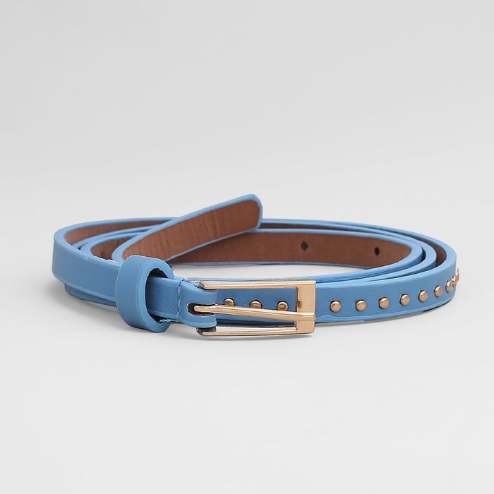 Ремень женский, гладкий матовый, пряжка золото, ширина - 1 см, цвет голубой
