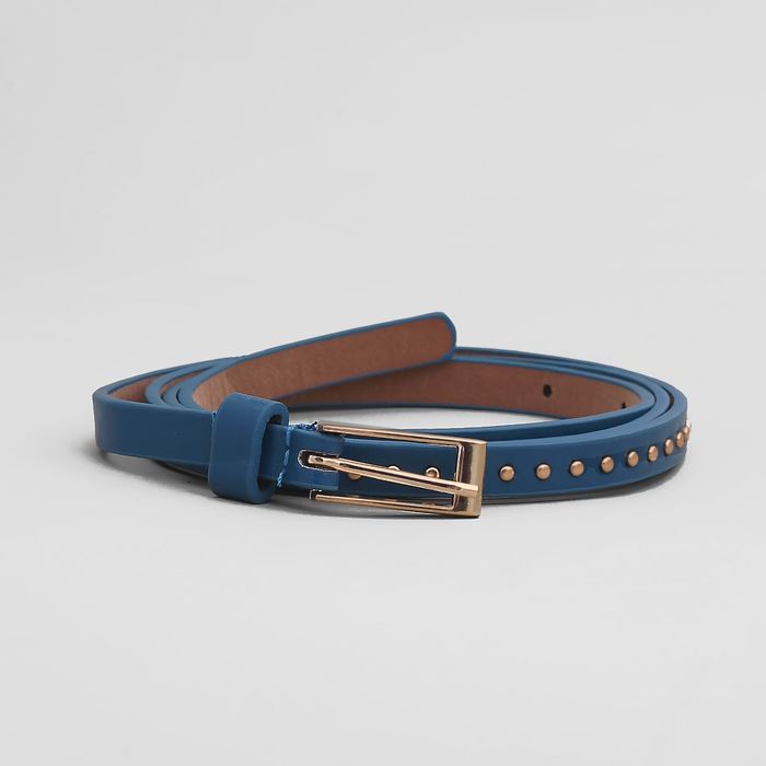Ремень женский, гладкий матовый, пряжка золото, ширина - 1 см, цвет синий