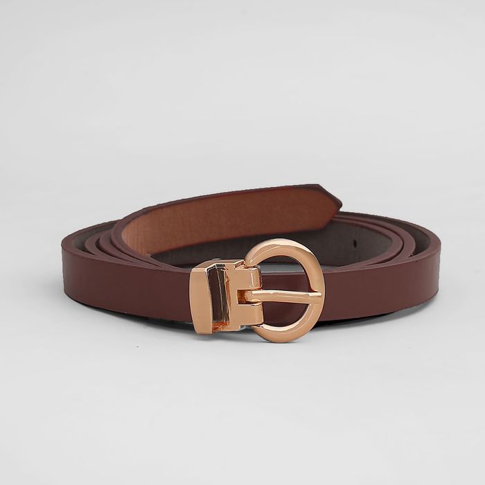 Ремень женский, гладкий, пряжка золото, ширина - 1 см, цвет коричневый