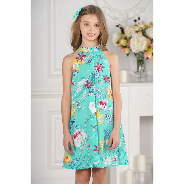 Платье детское, цвет бирюза, размер 28, рост 98