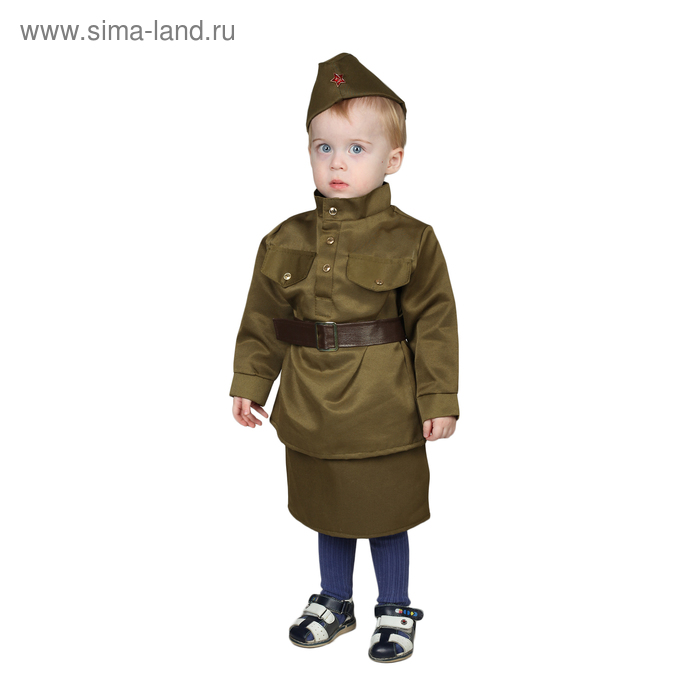 фото Карнавальный костюм «солдаточка-малютка», пилотка, гимнастёрка, ремень, юбка, 1-2 года, рост 82-92 см бока