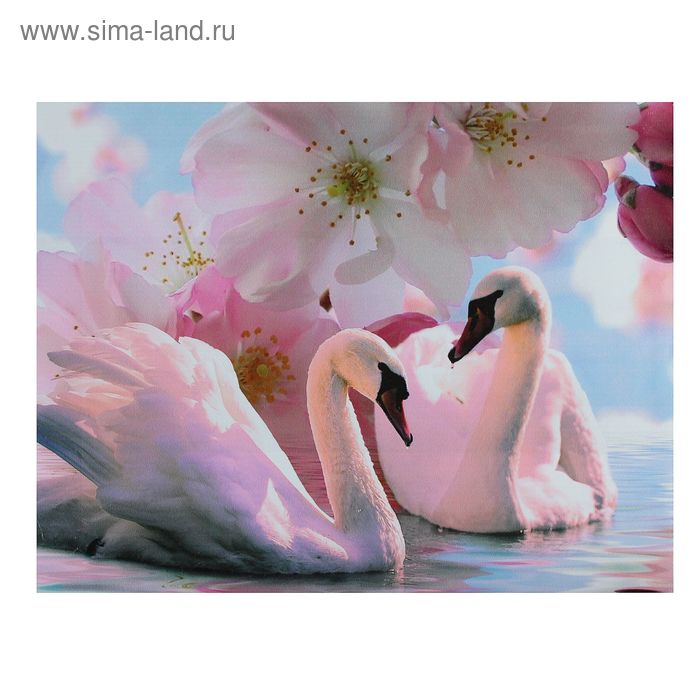 Картина на холсте Лебеди под цветами 30х40 см картина лебеди под цветами сакуры 56 76 см