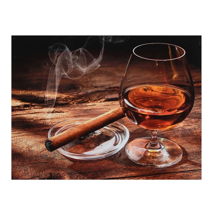 Картина на подрамнике "Бокал коньяка и сигара"