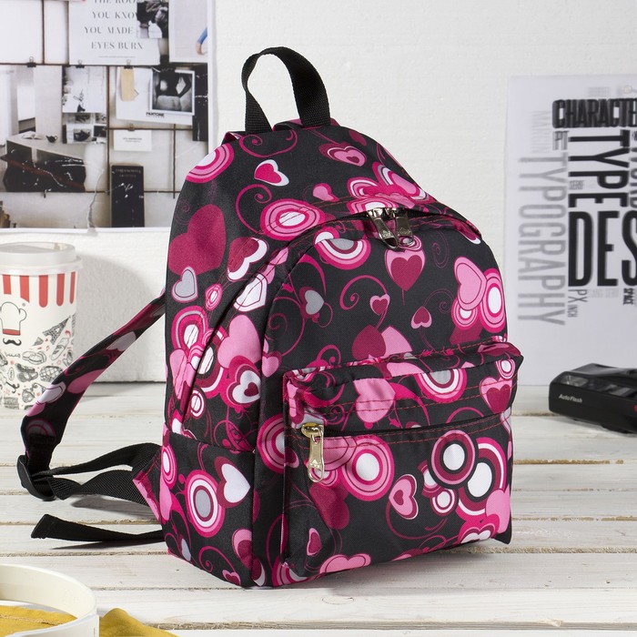 Рюкзак на молнии, 1 отдел, наружный карман, цвет чёрный/розовый