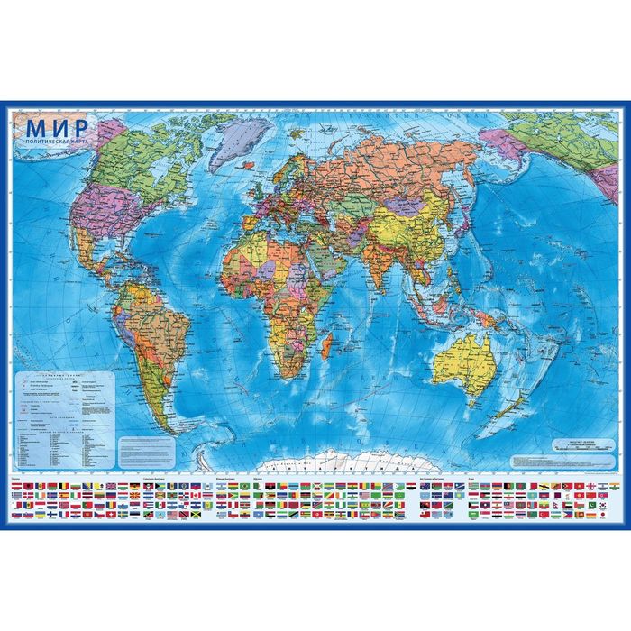 Интерактивная карта мира политическая, 59 x 40 см, 1:55 млн