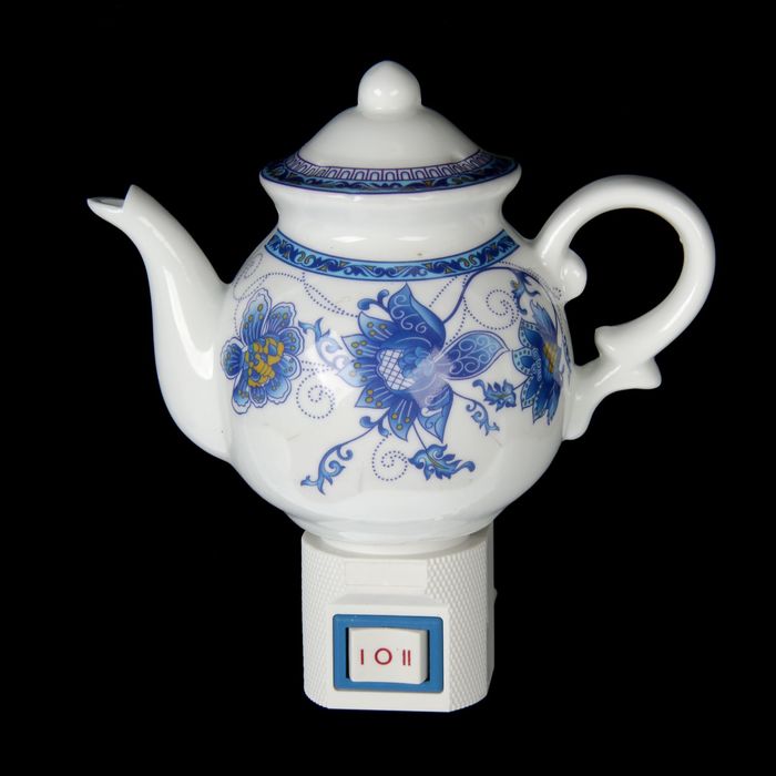 Ночник керамика чайничек "Синие цветы" Е12 220В 13х11х6 см