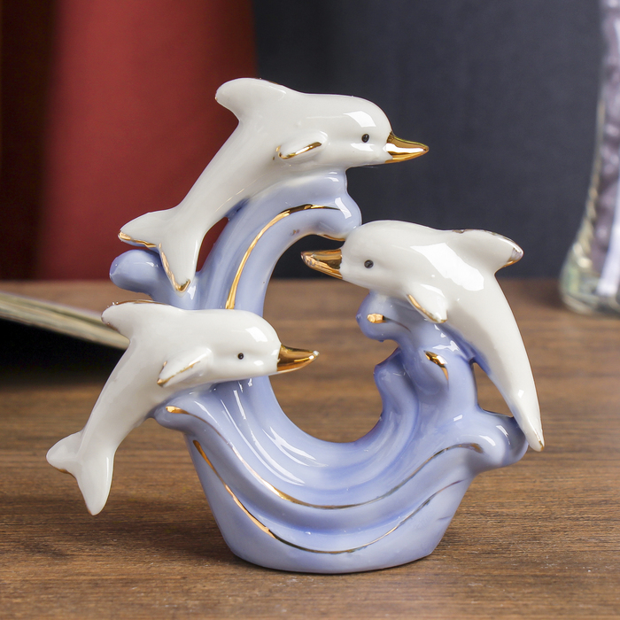 Сувенир керамика "3 дельфина на волне" белые 11х11х4 см