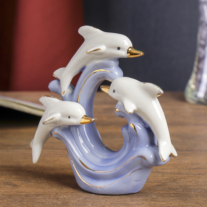 Сувенир керамика "3 дельфина на волне" белые 11х11х4 см