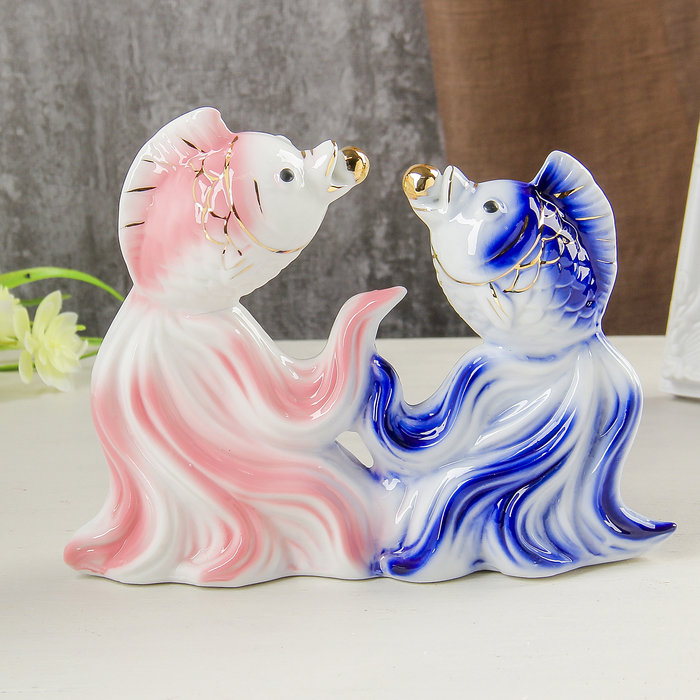 Сувенир керамика "Две рыбки с красивыми хвостами" 15,8х12х6 см