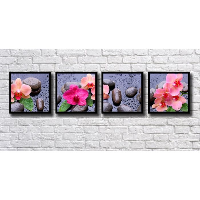 Модульная картина "Розовые орхидеи на чёрных камнях"