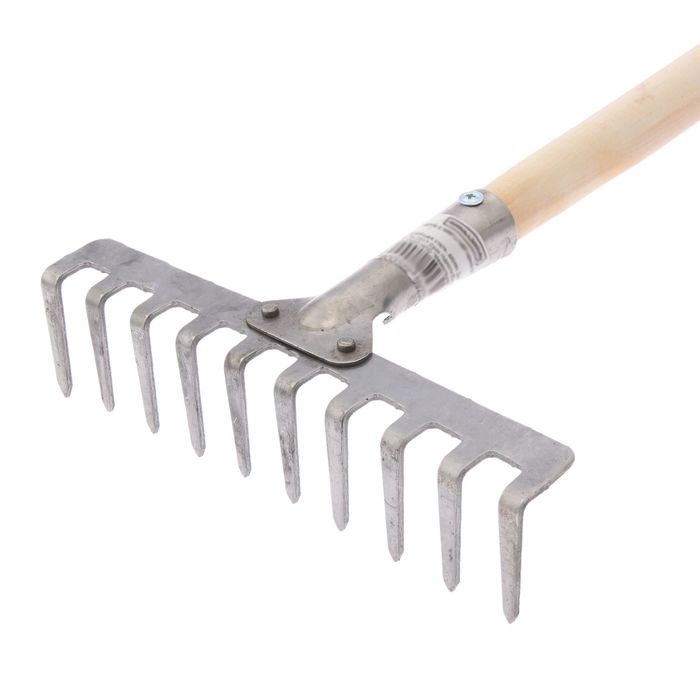 Грабли прямые, прямой зубец, 10 зубцов, нержавейка, деревянный черенок