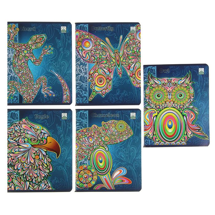 Тетрадь 96 листов клетка "Цветные животные", обложка картон хромэрзац