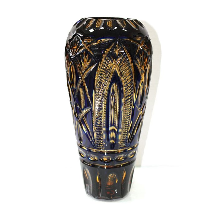 Ваза хрустальная "Каскад" янтарно-синяя