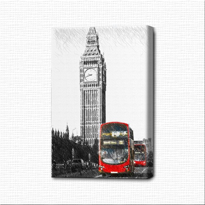 Картина-раскраска "Лондонский автобус на фоне Биг-Бена"