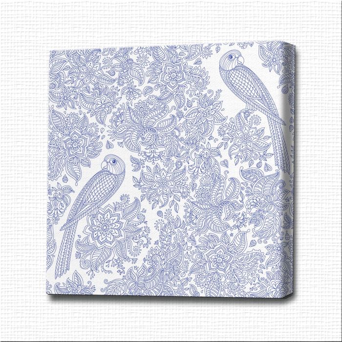 Картина-раскраска "Попугаи в саду" синие
