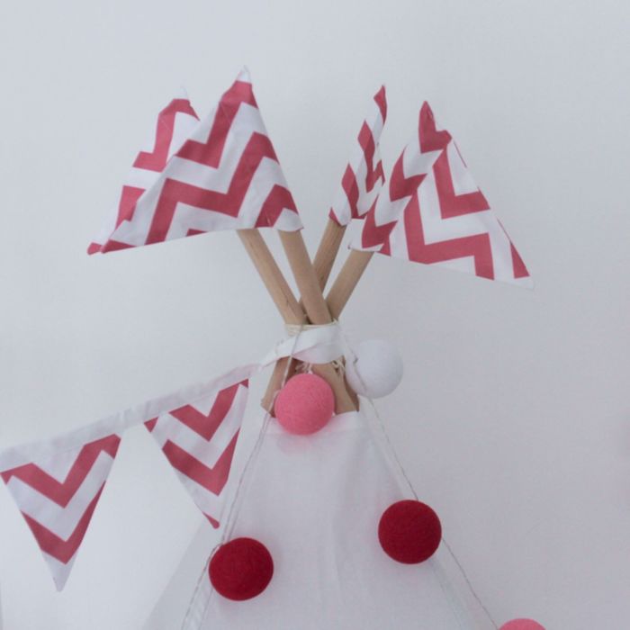 Вигвам для детей с окном, карманом и флажками, розовый зигзаг, 110x110x160 см