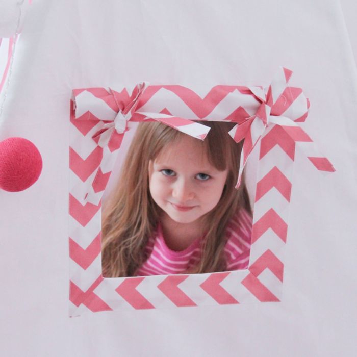 Вигвам для детей с окном, карманом и флажками, розовый зигзаг, 110x110x160 см