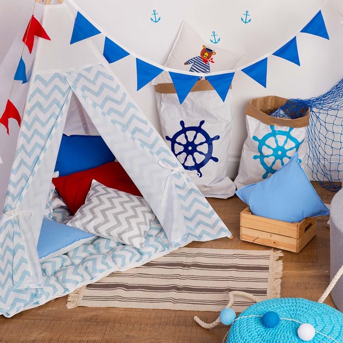 Коврик Бомбон для вигвама, голубой зигзаг