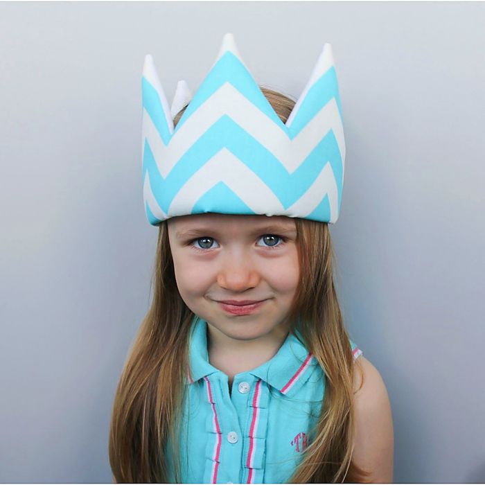 Корона детская, хлопок, голубой зигзаг