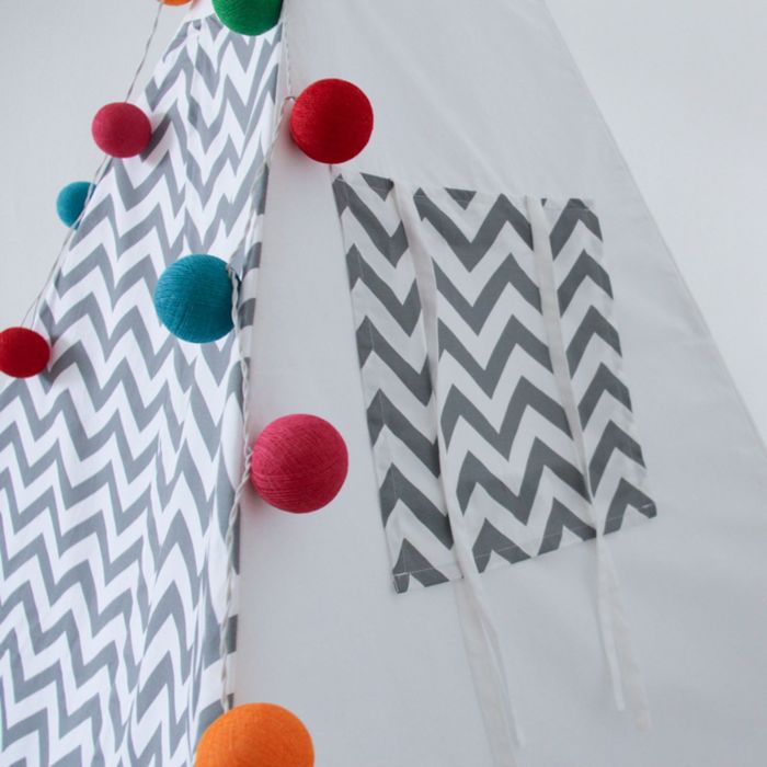 Вигвам для детей с окном, карманом и флажками, серый зигзаг, 110x110x160 см